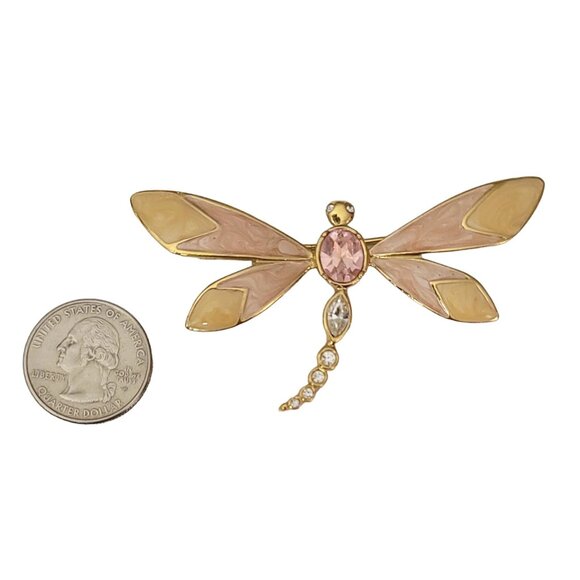 Kenneth Jay Lane For Avon Rhinestone Enamel Dragonfly Brooch Pin, Signed - Picture 2 of 7